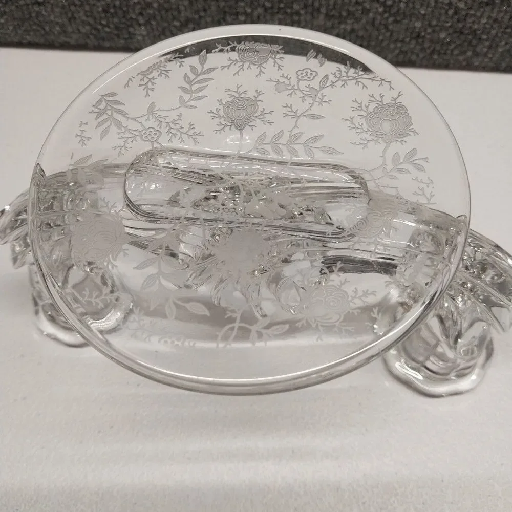 Vintage Clear Glass Double Votive Candle Holder Floral Etched Base Candelabra